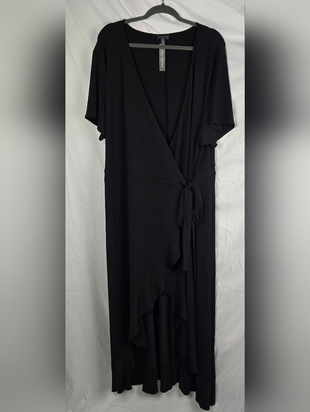 THE LIMITED Ruffled Black Slinky Knit Minimalist Maxi Wrap Dress sz 3X NWT